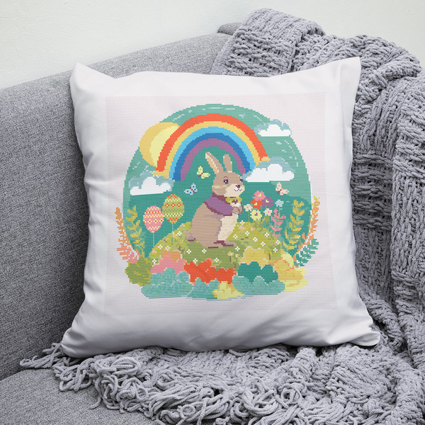 8 Spring Rainbow Easter bunny cross stitch digital printable A4 PDF pattern for home decor and gift.jpg