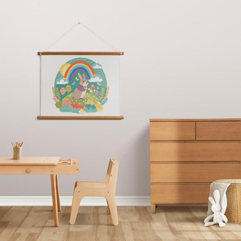 9 Spring Rainbow Easter bunny cross stitch digital printable A4 PDF pattern for home decor and gift.jpg