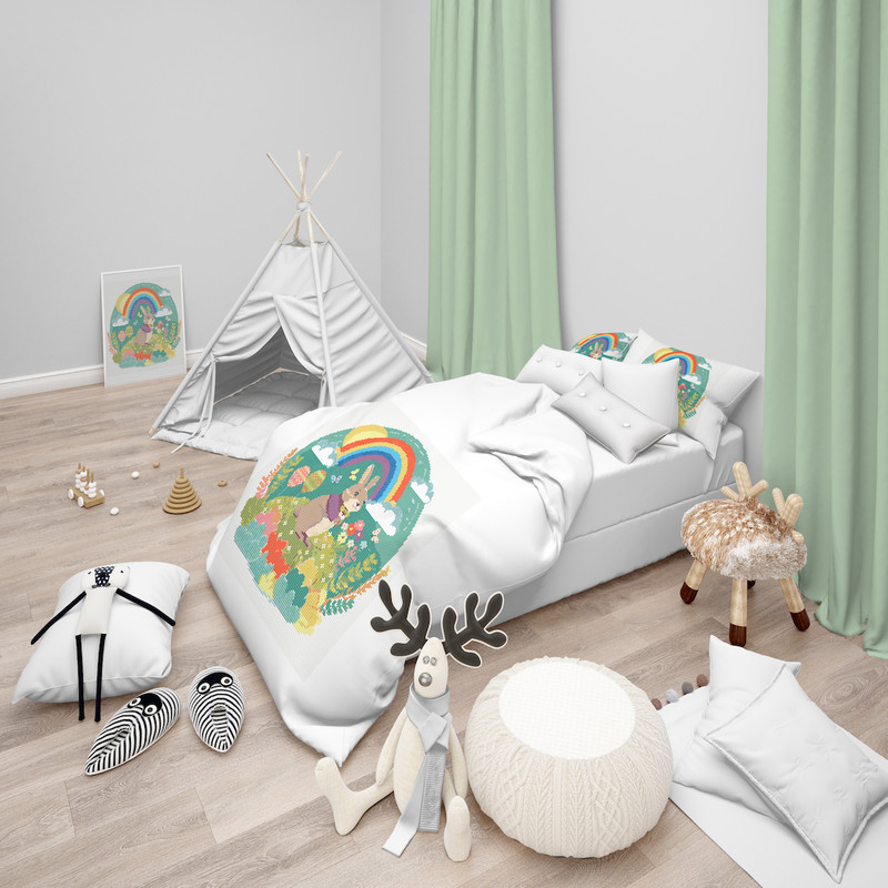 11 Spring Rainbow Easter bunny cross stitch digital printable A4 PDF pattern for home decor and gift.jpg