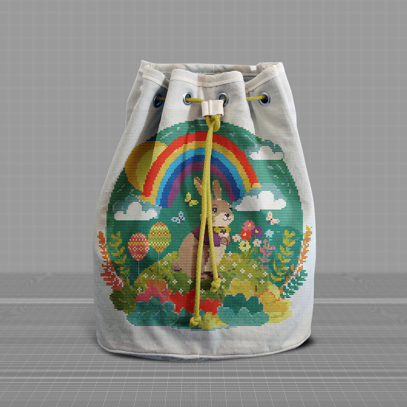 12 Spring Rainbow Easter bunny cross stitch digital printable A4 PDF pattern for home decor and gift.jpg