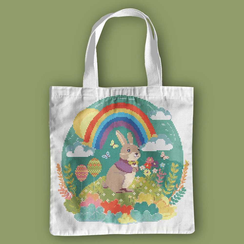 13 Spring Rainbow Easter bunny cross stitch digital printable A4 PDF pattern for home decor and gift.jpg