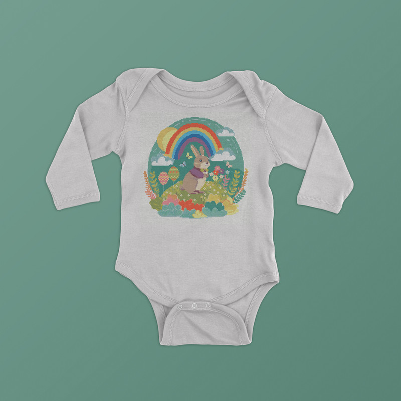 15 Spring Rainbow Easter bunny cross stitch digital printable A4 PDF pattern for home decor and gift.jpg