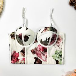 Womens floral corset top bustier bra top lingerie peony classy