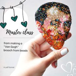 Master class brooch Vincent Van Gogh self-portrait Portrait Brooch Pin Embroidery Tutorial PDF Digital file Ukrainian ar