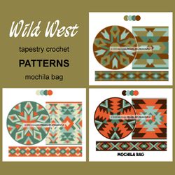 3 CROCHET PATTERNS / Tapestry crochet bag / wayuu mochila bag / SET Wild West - 71