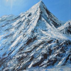 Mountains with oil paints, original painting, oil landscape , mountain peak