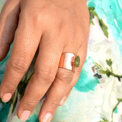 Peridot Ring, Raw Gemstone Ring, Electroformed Jewelry, Raw Stone Women Ring, Birthstone Ring, Rough Crystal Ring, Gift