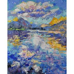 mountains painting landscape original art lake nature impressionism small artwork plein air nature