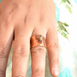 Raw Hessonite Crystal Electroformed Ring For Women, Rough Gemstone Cooper And Brass Handmade Electroplated Jewelry