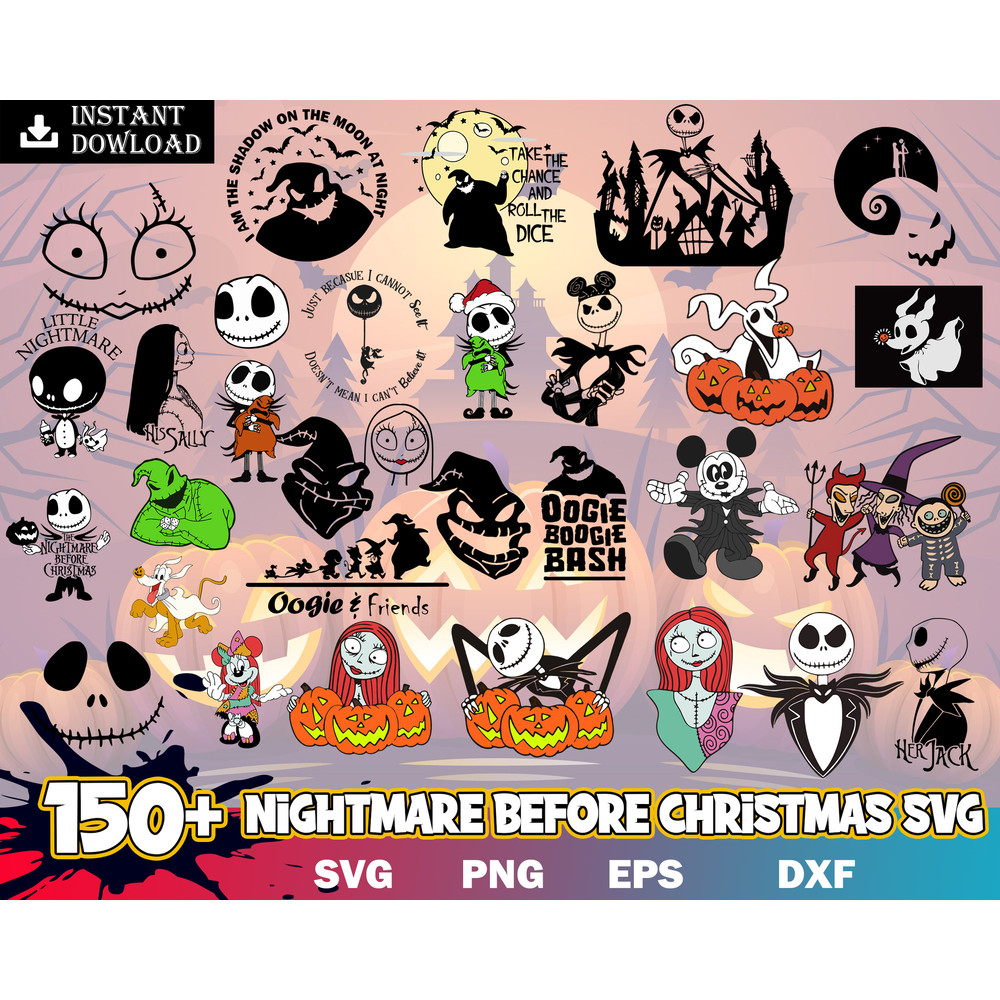 150 Nightmare before christmas svg,Bundle Jack Skellington svg, jack skellington svg, A nightmare before christmas svg, INSTANT DOWNLOAD.jpg