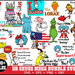 190 Dr Seuss Svg Bundle, Cat In The Hat SVG, Dr Seuss Hat SVG,Green Eggs And Ham Svg, Dr Seuss for Teachers Svg, Lorax S