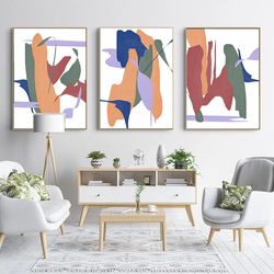 abstract bright art 3 poster set digital download abstract painting large artwork abstract print three prints wall art