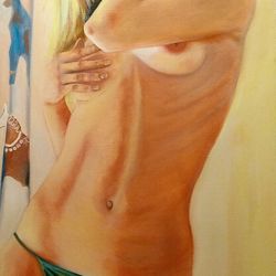 erotic art sexy girl painting 23*37 inch female body painting topless art