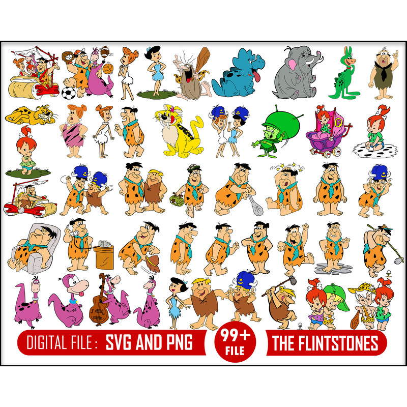 99 Flintstones svg, The Flintstones outline svg, Flintstones png, Fred Svg, Barney Svg, Dino Svg, Pebbles, The Flintstones birthday, cut file.jpg