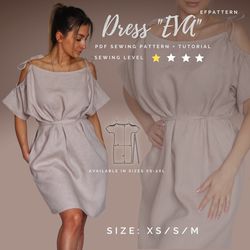 Cold Shoulder Eva Dress PDF Sewing Pattern, Sizes XS,S,M,Easy Sewing Pattern for Beginners - PDF Download Sewing Pattern