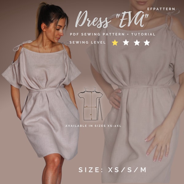 Shoulder Pattern Eva Cold Shoulder Eva Dress PDF Sewing Pattern, Sizes XS,S,M | Inspire Uplift