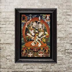 Citipati, Dancing skeletons. Poster of Tibetan Buddhism. Tibetan art print. 346.