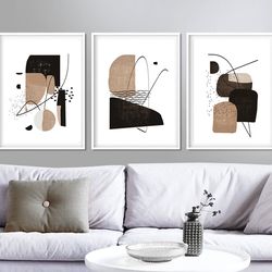 Abstract Geometric Set Of 3 Print Black Brown Wall Art Modern Abstract Art Downloadable Art 3 Piece Prints Large Poster