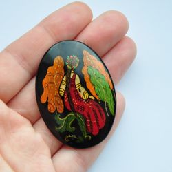 Retro brooch Vintage accessory Jewelry accessories hand painted brooch USSR , brooch with girl