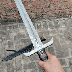 beautiful handmade damascus sword double edge 33 inch with leather sheath