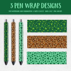 St. Patricks Day Leopard Pen Wrap Sublimation. Shamrock Pattern Pen Wrap