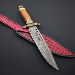 Custom Hand Forged, Damascus Steel Functional Bowie 14 inches, Single Edge, Bowie Knife, Bowie Battle Ready, With Sheath