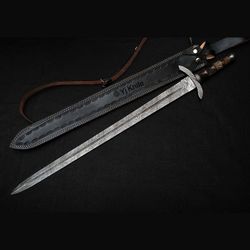 Custom Hand Forged, Damascus Steel Functional Sword 30 inches, Viking Fantasy Sword, Swords Battle Ready, With Sheath