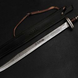 Custom Hand Forged, Damascus Steel Functional Sword 32 inches, Falchion Sword, Swords Battle Ready, With Sheath