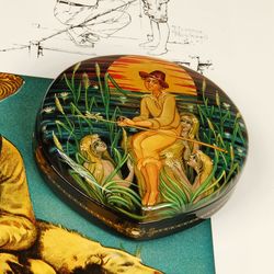 A Fishing Lacquer Box with Mermaids unique collectible box