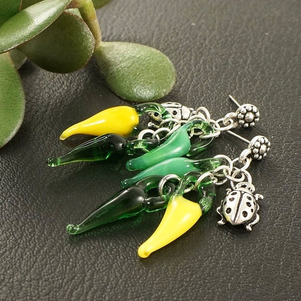 green-yellow-glass-peppers-long-dange-drop-earrings-jewelry