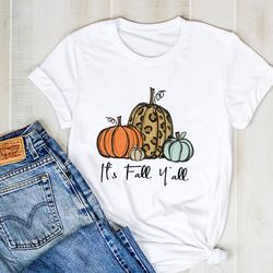 It's Fall Y'all Pumpkin Leopard Shirt, Halloween Silhouette Shirt, Halloween Tee, Pumpkin Shirt