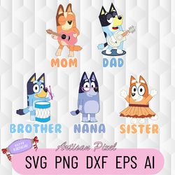 custom bluey family birthday svg, bluey characters kids party svg, personalized family birthday svgs, custom birthday sv