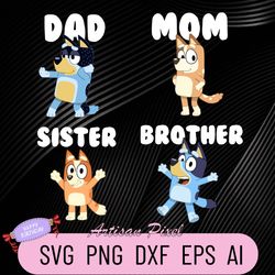 bluey svg, family birthday svg, bluey characters kids party svg, personalized family birthday svgs, custom birthday svg