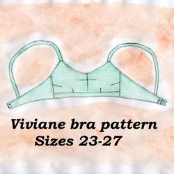 Vintage bra pattern, Viviane, Sizes 23-27, No elastic underwear pattern, Wireless bra pattern, Linen bra sewing pattern