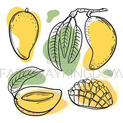 mango branch delicious fruit sketch vector illustration set