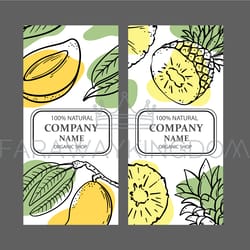 mango pineapple labels design sketch vector illustration set