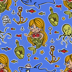 mermaid and anchor cartoon seamless pattern vector print