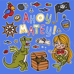 mermaid and dino marine pirate cartoon sticker collection