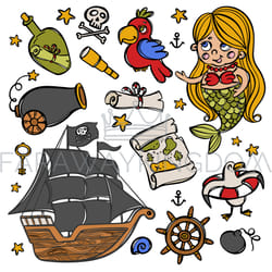 mermaid and pirate ship corsair objects vector collection