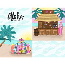 Aloha Clipart Bundle | Tiki Clipart