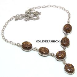 1 PC Mariam Jasper Gemstone 925 Sterling Silver Plated Bezel Necklace ,Handmade Dainty Neckpiece Jewelry, Gift For Her