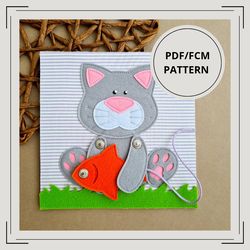 Quiet Book Pattern PDF, Cat catches fish page pattern PDF & Tutorial,Felt activity book pattern