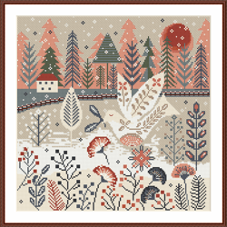 Cross Stitch Pattern Winter, Bird Scandinavian Cross stitch, Cross Stitch, Nordic Embroidery Digital File PDF 287