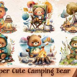 06 files of super cute camping bear png sublimation design bundle