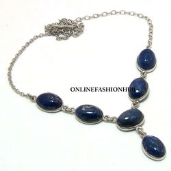 1 PC Lapis Lazuli Gemstone 925 Sterling Silver Plated Bezel Necklace ,Handmade Pretty Women Jewelry, Gift For MOM