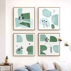 Abstract Art Mint Green Artwork Set Of 4 Prints Digital Download Abstract Posters Living Room Wall Art Scandi Print