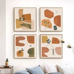 Abstract Modern Art Rust Wall Art Set Of 4 Prints Digital Download Living Room Decor Scandi Print Mid Century Poster