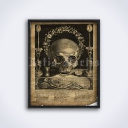 Skull and Candles memento mori death skeleton medieval printable art print poster Digital Download