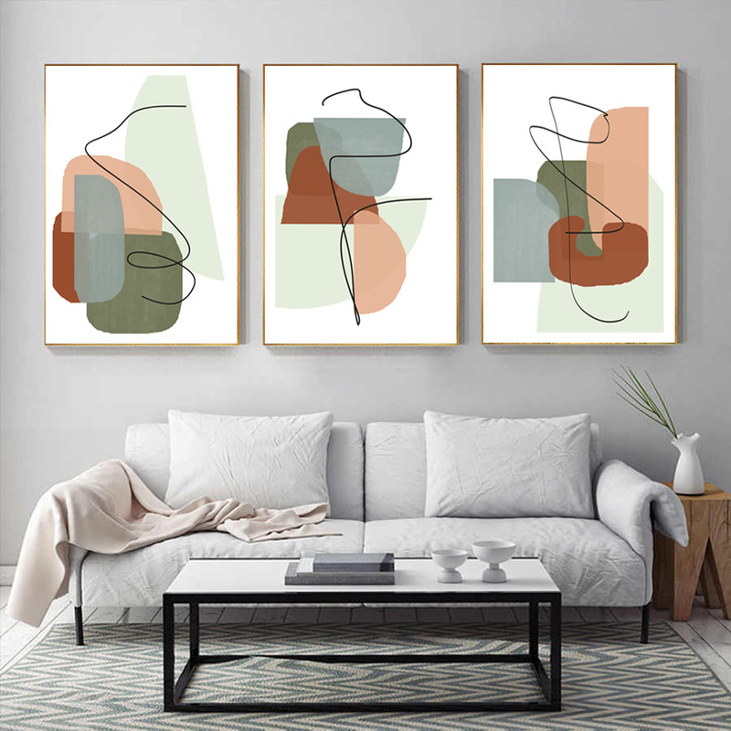 Three abstract modern posters in green-red tones