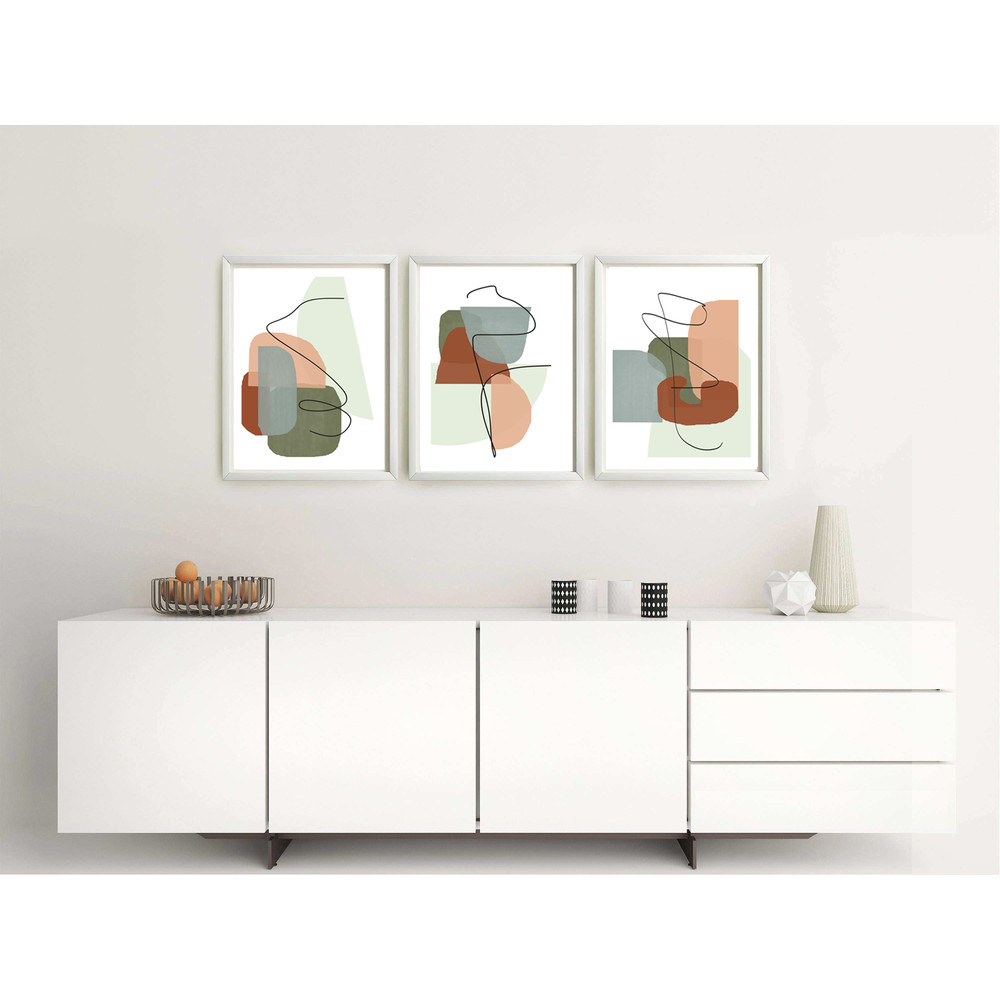 Three abstract modern posters in green-red tones